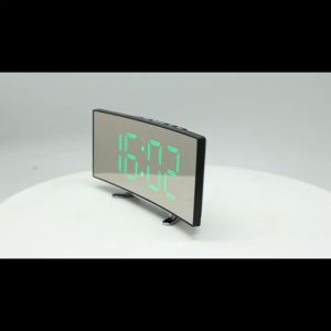 Creative Curved Electronic Clock LED Large Screen Mirror Alarm Clock Students Silent Multifunctional Desktop Clock Ornament
