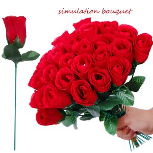 5/10Pcs Artificial Red Rose Flowers Simulated Rose Single Stem Arrangement Silk Flower Valentines Day Gift Wedding Flower Home Decoration