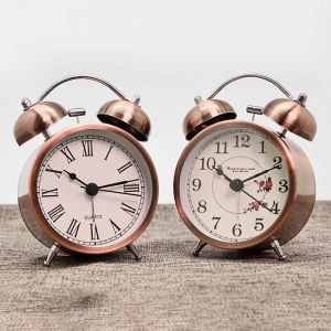 1pc Nordic Retro Metal Alarm Clock Creative Decoration Table Clock Desktop Minimalist Student Bedroom Luminous Clock