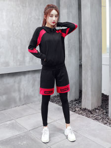 ชุดโยคะแห้งเร็วสำหรับผู้หญิง ชุดออกกำลังกายฟิตเนสสไตล์เกาหลี ทรงหลวม ขนาดใหญ่ ชุดวิ่ง ชุดโยคะ 5 ชิ้น ฤดูใบไม้ร่วง/ฤดูหนาว