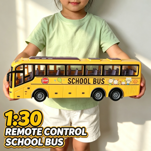 Electric RC Bus 1/30 Scale Remote Control Car with Light for Kids 27Mhz Radio Controlled Tour School City Model Xmas Gift