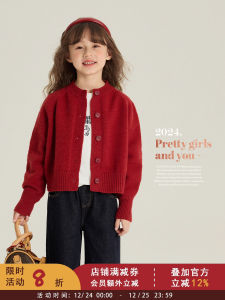 Áo Len Cardigan Dệt Kim Dày Màu Đỏ Cổ Tròn Cho Bé Gái Mùa Đông Mới Áo Khoác Trẻ Em Phong Cách Retro Áo Len Dệt Kim Mềm Mại Cho Bé Gái