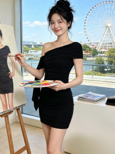 YUANJIAREN | Off-shoulder Sleeveless Fitted Sheath Dress