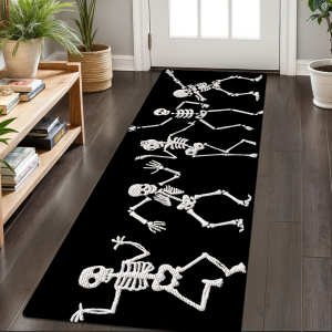 VIKAMA Dancing Skeleton Thảm Chống Trượt Trang Trí Halloween Hoa Văn Đen Trắng Thảm Trải Sàn Dài Cho Nhà Bếp Hành Lang Lối Vào Thảm