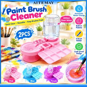 Aitemay 2pcs Water Cycle Paint Brush Cleaner Tray With Holder And Palette For Watercolor Oil Acrylic Art Supplies Studio Tool