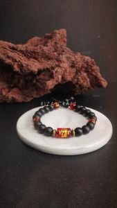 MOWO BRACELET - Gelang Aesthetic Batu Kristal Akik Merah Agate Kombinasi Black Onyx Asli Original Pria Wanita Keren Terbaru