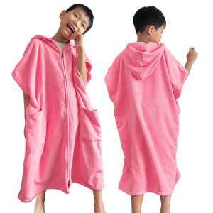 XIAZHIQING | Childrens Quick-Dry Sun Protection Plain Color Zippered Bathrobe
