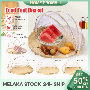 Handmade Bamboo Woven Basket with Bug Proof nti-Mosquito Nets Food Fruit Vegetable Bamboo Basket Kitchen Food Cover Bakul Anyaman Buluh Buatan Tangan 手工竹编篮