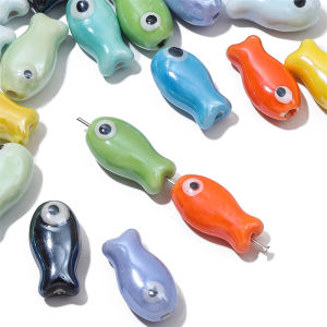 2pcs 10x19mm Handmade Colorful Ceramic Porcelain Cute Fish Beads Charms for Making Earring Bracelet Necklace DIY Jewelry Craft