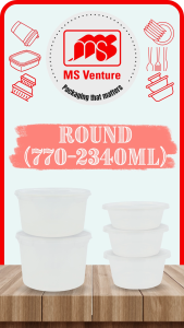 {MSV} Round Microwavable Plastic Takeaway Containers (770ml-2340ml) Anti Leak MS 1100 MS 1200 MS 1600 MS 1750 MS 2300