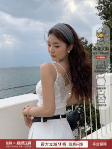 เสื้อกั๊กผู้หญิงแขนกุดคอวีลายลูกไม้สีขาว ชุดชั้นในฤดูร้อน 2025 ใหม่ เสื้อกล้ามผู้หญิง ใส่ด้านนอก เสื้อกั๊กแบบสวมหัว