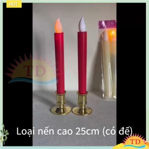 Cặp Nến điện tử để bàn thờ có chân đế loại cao 13cm 19cm 25cm (Tùy chọn mua)