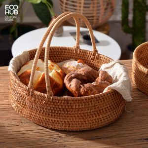 Giỏ mây ECOHUB có tay cầm đựng bánh mì Giỏ đựng đồ hoa quả đi picnic/dã ngoại tiện lợi không bị mốc.