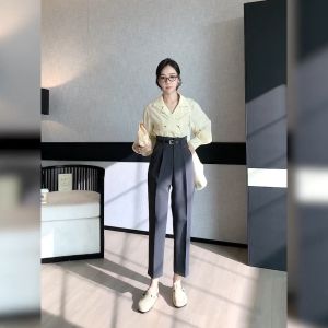 Celana setelan sembilan titik lurus wanita baru yang populer gaya Korea