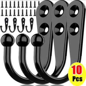 10Pcs Wall Hooks for Hanging Large Metal Coat Hooks with Screws Black Heavy Duty Wall Mounted Hook for Door Hook Coffee Mugs Towel Robe Coats Scarf Bag