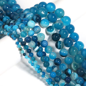 1 Strand Blue Stripe Agate Round Beads 4-14mm Natural Stone Beads Loose Spacer Beads For DIY Jewelry Making Bracelet Necklace