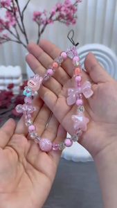 LABUBU CLOUD PREMIUM Lanyard Tali Gantungan Gelang Strap HP Phone Charm Handphone Device Kamera Handmade Macaron Candy Lanyard Full Warna Korean Style Pink White Purple Blue Fuschia Estetik Bracelet Beads Character LABUBU Awan Pita Ribbon