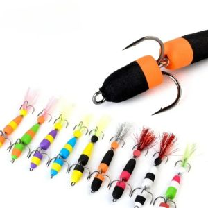 1Pcs Fishing Luya Bait 4.5g with 2 Treble Hooks New PolychromeSize Foam Bait 3 Segment Bass Lure Soft Density Foam Swim Baits