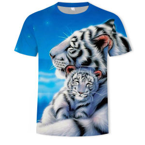 Digital Print Short Sleeve Men's T-Shirt: Lion Tiger 3D & Trendy V-neck Casual Loose Fit Fashionable Streetwear