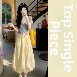 LIRUSHAN | Yellow Bud Style Long Dress with Short Sleeves Youthful Petite Fit Summer