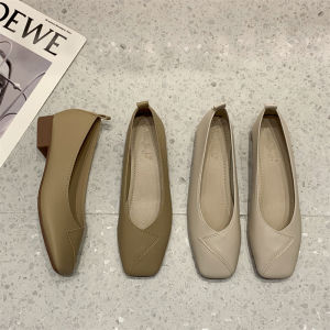 Square Head Soft Sole Vintage Gentle Elegance Low Heel Womens Single Shoes