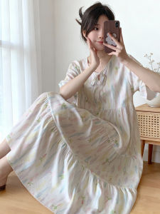 KASIHAN | Breathable Summer Short Sleeve Cotton Chiffon Dress for Sleeping or Wearing Out Plus Size