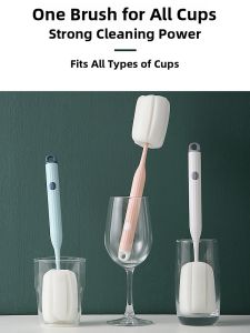 Kitchen Long Handle Sponge Cleaning Brush Cup Washer Bottle Cleaner Crevice Stain Remover Tea Stain No Dead Angle