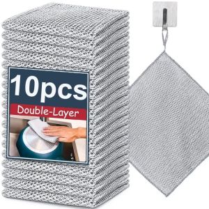 Kitchen Sink Double-Sided Thick Steel Wire Kitchen Cloth Stainless Steel Cleaning Towels and Metal Hand Towels Rags