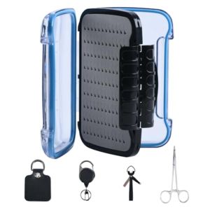 Goture HG003C Fly Fishing Box & Tools Kit - Zinger Retractor Two-Sided Fly Box Forceps Nipper Line Leader Straightener