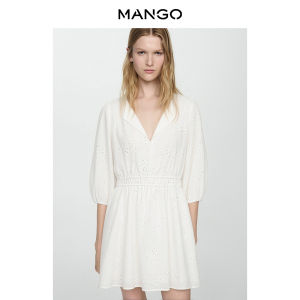 Mango | Embroidered V-Neck Waist Cinching Holiday Dress