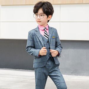 lontakids 5PCs Kids Baby Boys Suit Dresswear Plaid Blazer Pants Vest Shirt Tie Formal Attire Tuxedo Wedding Birthday Party Gentleman Clothing Set