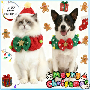 SKISOPGO Christmas Dog Collar Christmas Plush Neck Scarf For Pet Plush Christmas Cat Collar Pet Christmas Hat