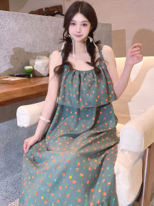 ชุดนอนผู้หญิงผ้าไหมคอตตอนลายการ์ตูนฤดูร้อน ชุดนอนผ้าไหมคอตตอนบาง ป้องกันการกระแทก ความรู้สึกระบายอากาศ ชุดนอนผ้าใบ ชุดนอนผ้าไหมคอตตอน