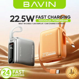 BAVIN PC1210 2in1 10000mAh 22.5W Fast Charging Mini Powerbank w/ Built-in Dual Cable Compact & Portable