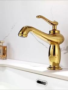 Retro Brass Basin Faucet Bathroom Deck Mounted Chrome Single Handle Hot Cold Water Mixer Tap Gold Bathroom Sink Faucet One Hole
