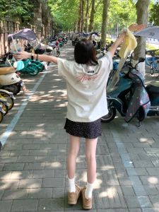 American High Street Pure Cotton Short Sleeve T-Shirt Womens Summer Trendy Fashion Loose Design Niche Style Oversize Tops