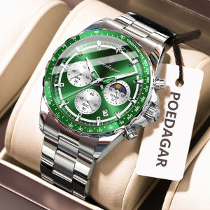 POEDAGAR Fashion Brand Man Wristwatch Waterproof Stainless Steel Luminous Men Watch Chronograph Date Luxury Quartz Mens Watches