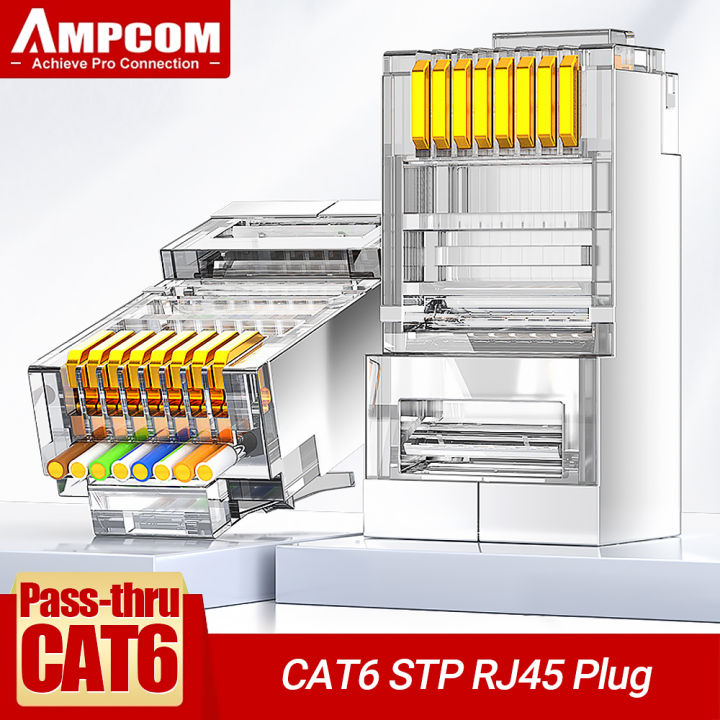 Pass Through STP RJ45 Connectors, CAT6 CAT5E Shielded 3/50μ Gold