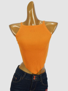 Spicy Girl Knitted Strap Vest Slim Fit Summer New Style Outerwear Short Sleeveless Top Fashionable Commute Style Solid Color