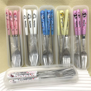 AN Sanrio Set Peralatan Makan Stainless Steel Sendok Garpu Sumpit 3 Potong Set Peralatan Makan Lucu COD