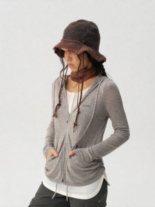 Monterest | Áo Hoodie Phối Tầng Giả Hai Mảnh Tencel Pha Len Ôm Sát