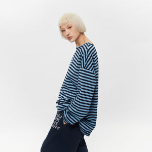 AIRHOOD Oversize Striped Long Sleeve T-Shirt Women Loose Lazy Relaxing Feeling Cotton Blend Spring Autumn Fashion Top
