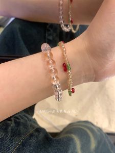 Retro Triều Đình Phong Cách Thủy Tinh Hữu Cơ Vòng Tay Cho Nữ Màu Hồng Multibar Hoa Anh Đào Mùa Hè Phụ Kiện Trang Sức Cho Bé Gái