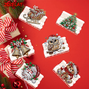ชุดการ์ดอวยพรรูปทรงไม่สม่ำเสมอแบบพับได้ 6 ชิ้น - กระดิ่งต้นคริสต์มาสและซานตาคลอส ของขวัญวันหยุด DIY