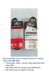 Dây Curoa Bơm Trợ Lực Lái Xe Toyota Corona 1.8 / Toyota Camry đời 1986-1996 Mã 3PK760 Thương hiệu Gates- của Mỹ Hàng Nhập Khẩu Chính Hãng 100%