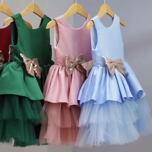 Pink Yellow Purple Party Newborn Dress for Baby Toddler Girl Summer Kids Birthday Wedding Princess Bow Child Ball Gown Costume Infant Dresses for 6 9 12 18 24 Months 1 2 3 4 5 6 7 8 9 10 Years Old