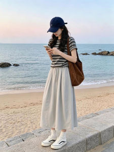YAYANGREN | Icy Silk Pumpkin Color A-Line Skirt for Small Women Light Weight Quick Drying