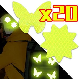 20PCS Car Reflective Sticker High-Visibility Car Motorcycle Bicycle Helmet Waterproof Creative Butterfly Gear Nighttime Warning Decals