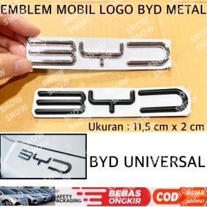 Emblem Logo Mobil BYD Build Yours Dream Universal Hitam Chrome Bahan Metal