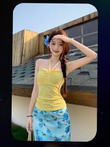 【เทรนด์ฮิต!】กระโปรงชายหาดลายดอกไม้+ กั๊ก  6058